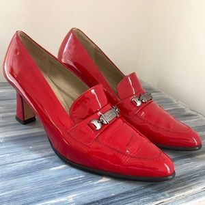 Claudia Ciuti shoes red patent leather pointed toe loafer heels Sz 40